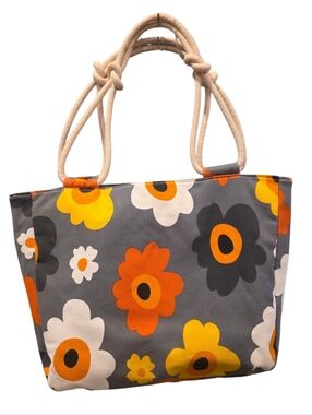 Farmhouse Is My Style Gray Canvas Tote with Orange & Yellow Flowers